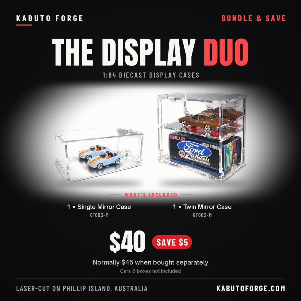 The Display Duo bundle: what's included - 1 × KF003-M Single Mirror Case + 1 × KF002-M Twin Mirror Case, $40 (save $5)