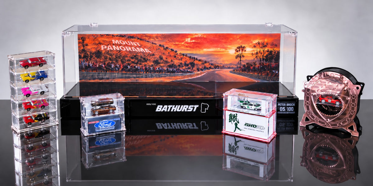 Kabuto Forge display range with Bathurst case, 5 Stacker, Ford case, Inno64 case and Rotary case