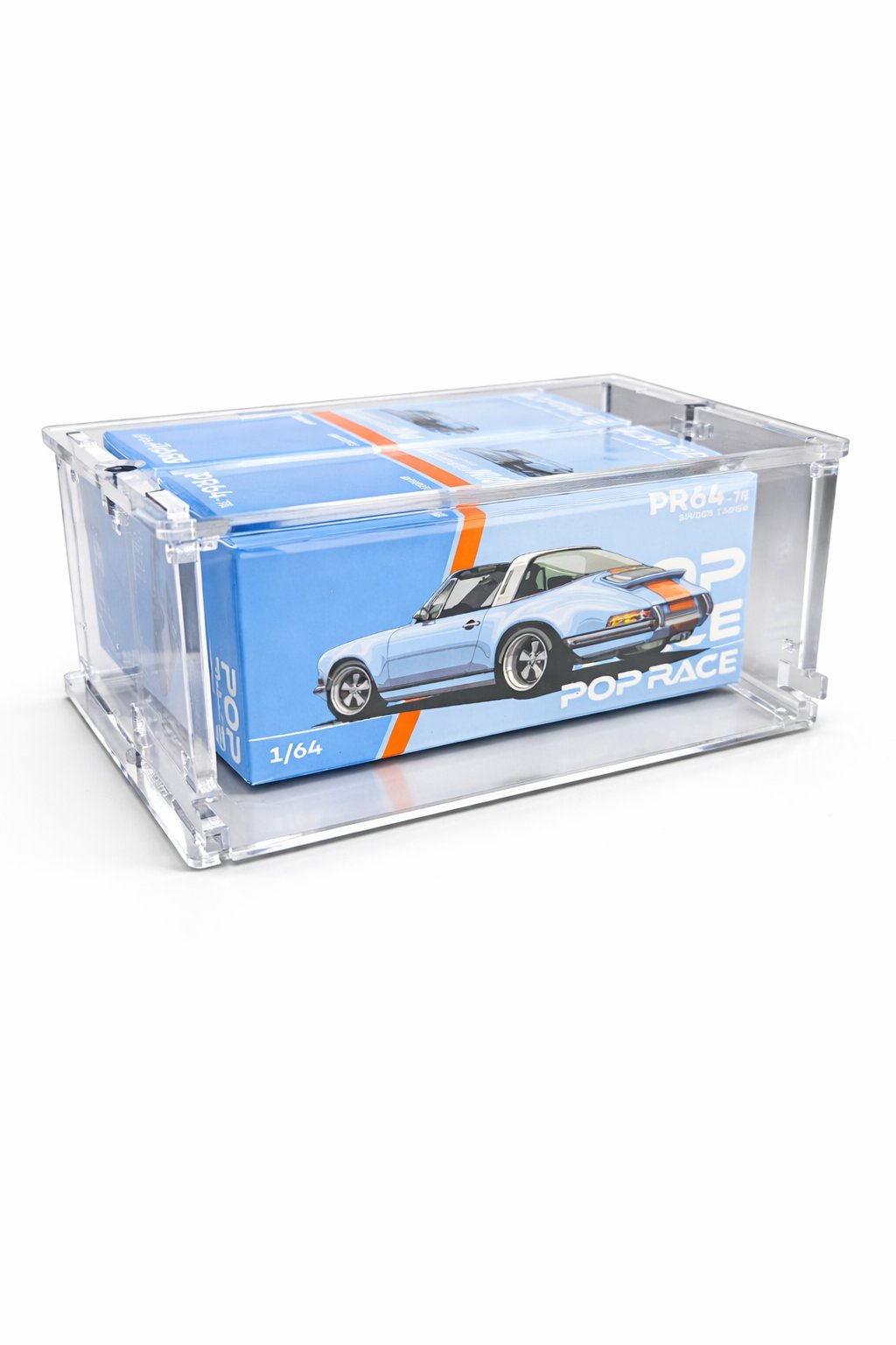 KF003-M single 1:64 display case holding one boxed 1:64 car (Pop Race-style box)