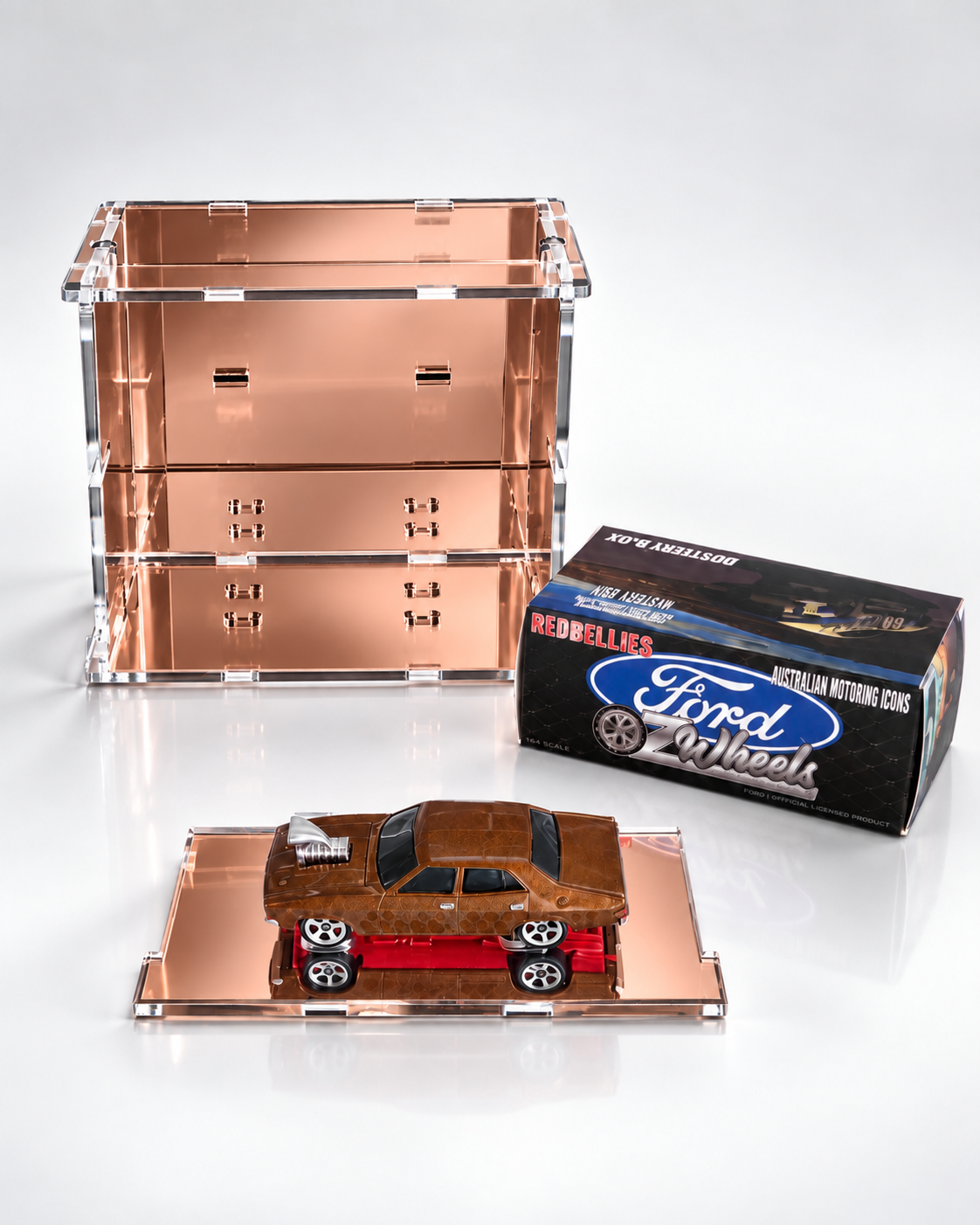 KF002-RG —  Rose-Gold Mirrored Display Case
